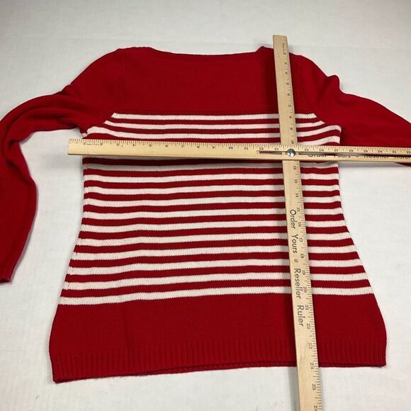 Talbots Intarsia Anchor Sweater Striped Long Sleeve Nautical Pullover PM PETITES - Picture 7 of 10